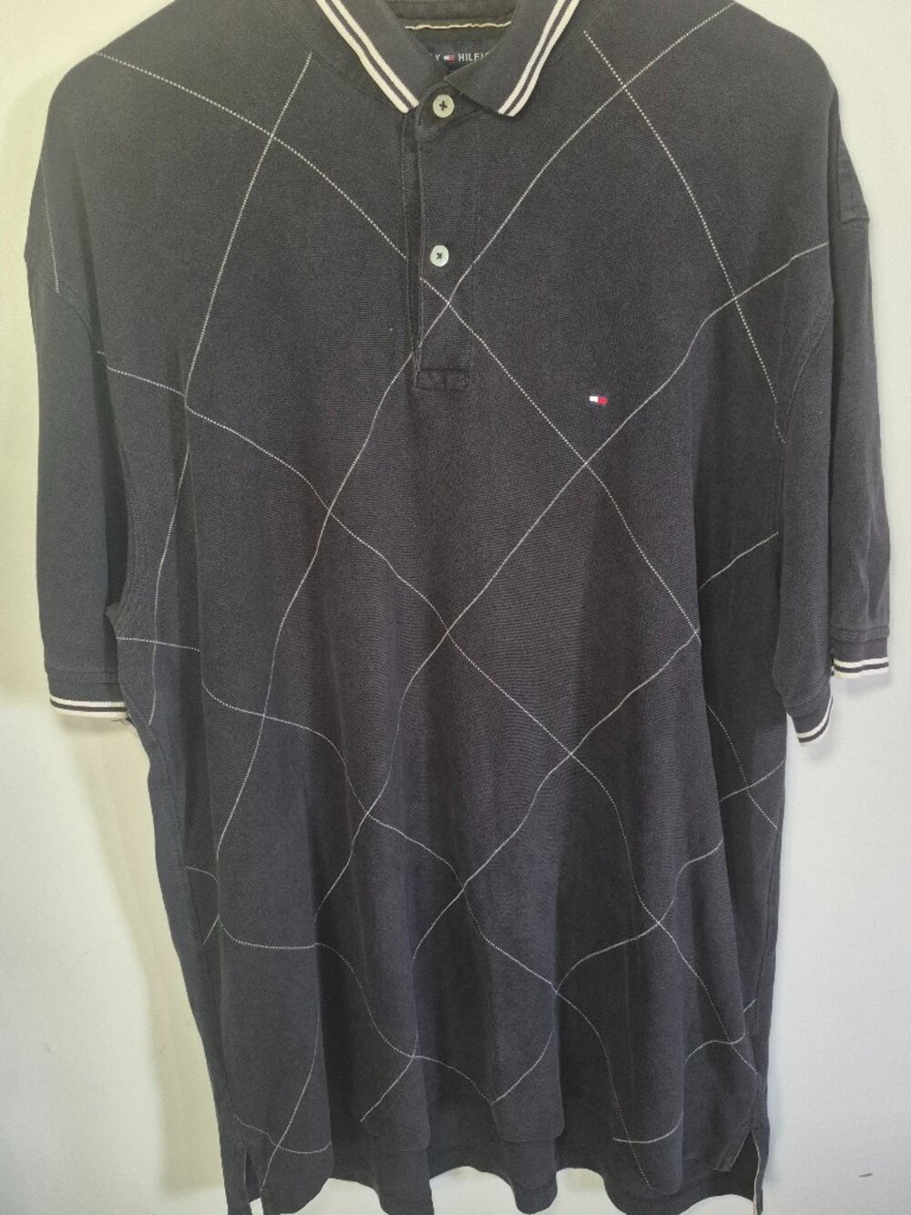 Tommy Hilfiger Men's Argyle Stitch Polo Shirt Black Size XXL